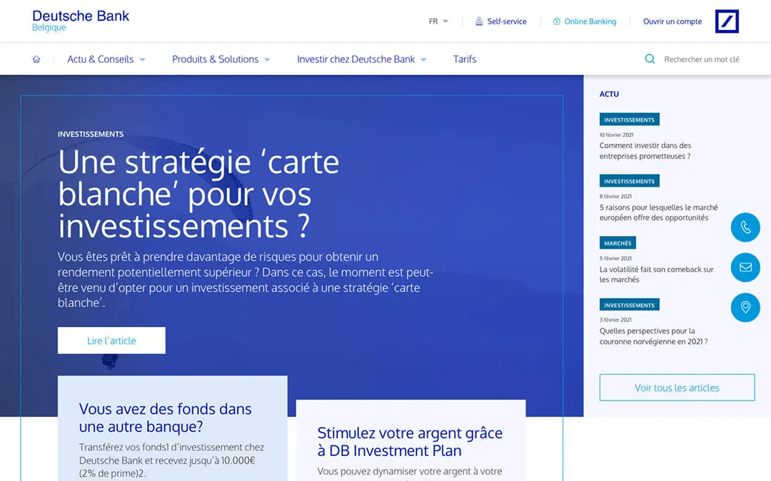 A screenshot of Deutsche Bank's website