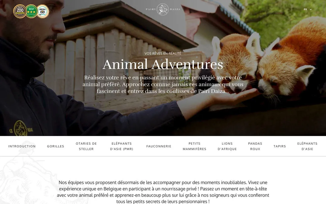 A screenshot of Pairi Daiza Animal Adventures website