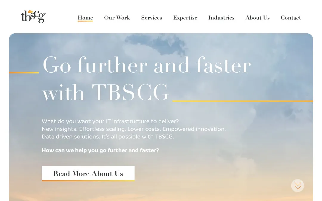 A screenshot of TBSCG's website